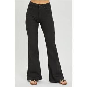Risen High Waist Black Flare Jeans Size 1/25 Modern Retro Style Denim